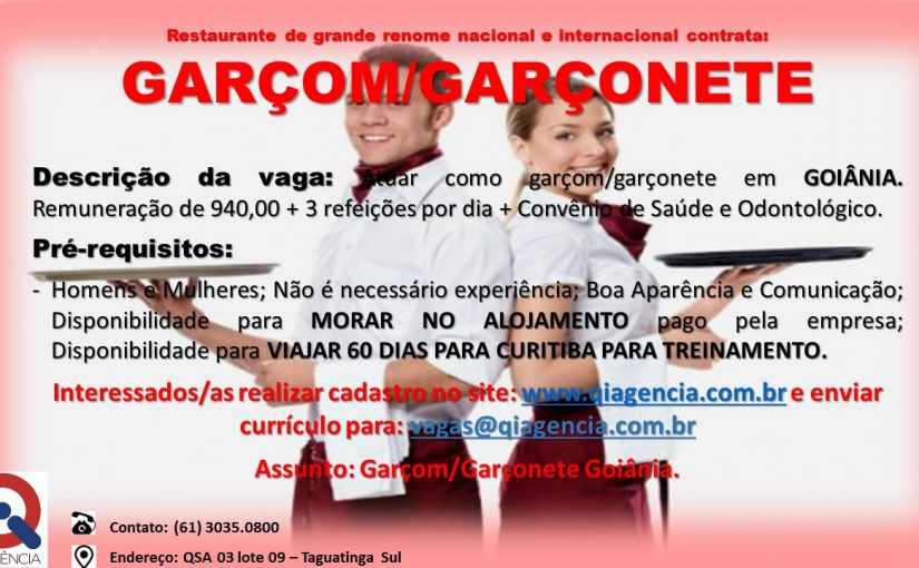 [Grupo Empregos em Brasília] GARÇOM/ GARÇONETE – 05/11/16