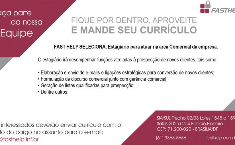 [Grupo Empregos em Brasília] Vaga: Estágio Comercial 16/01/17