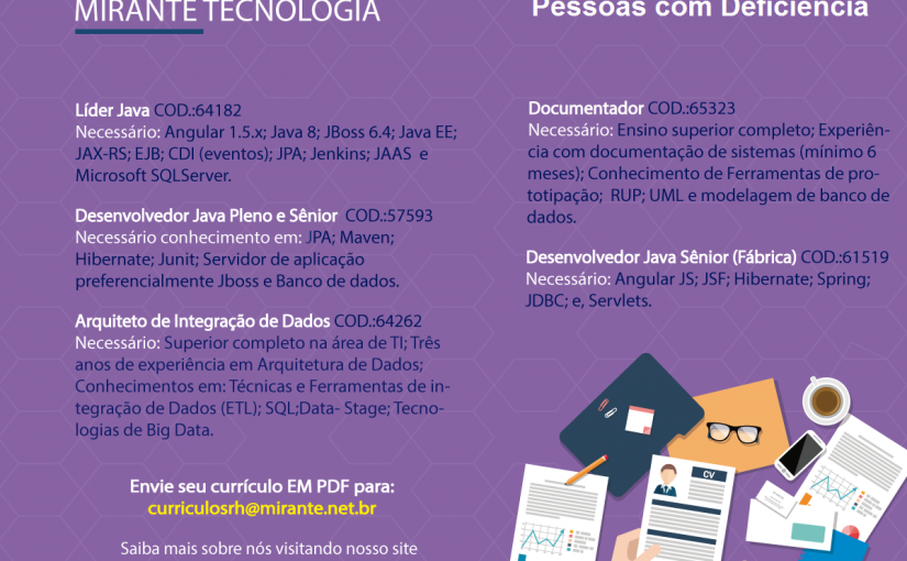 [Grupo Empregos em Brasília] Oportunidades PCD – Mirante Tecnologia 31/01/17