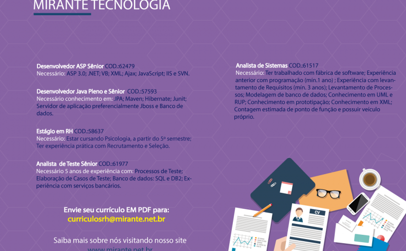 [Grupo Empregos em Brasília] Diversas Oportunidades – Mirante Tecnologia 03/01/17 17:30