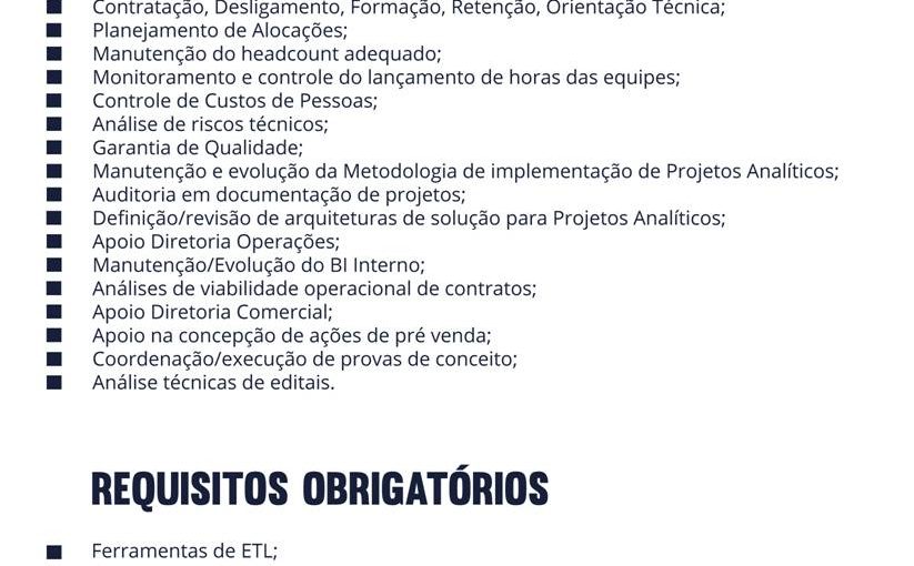 [Grupo Empregos em Brasília] [CDS] OPORTUNIDADE GERENTE DE BI 20/01