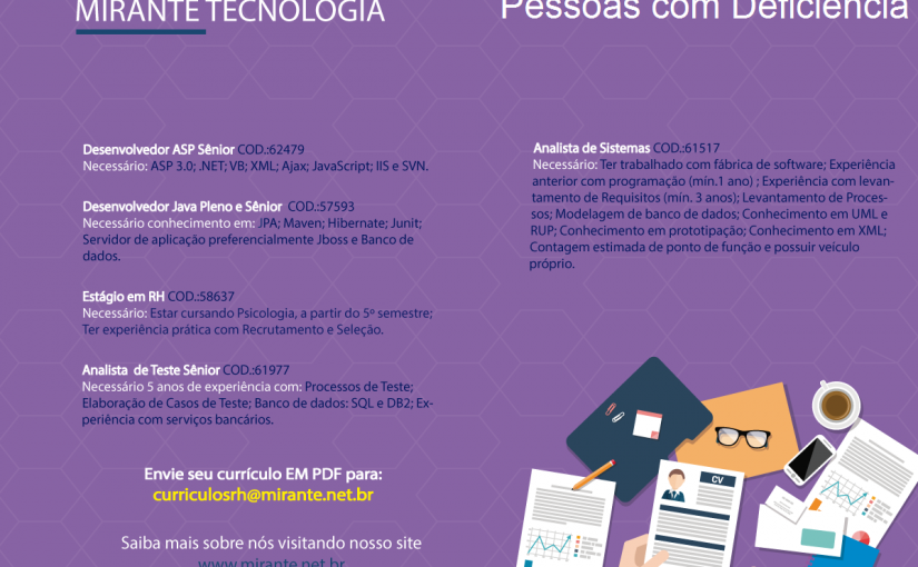[Grupo Empregos em Brasília] Oportunidades PCD – Mirante Tecnologia 03/01/17