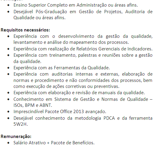 [Grupo Empregos em Brasília] Analista de Qualidade . 12/01/17