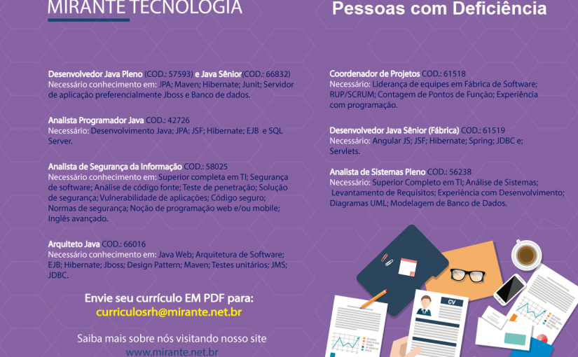 [Grupo Empregos em Brasília] Oportunidades PCD – Mirante Tecnologia – 14/02/17