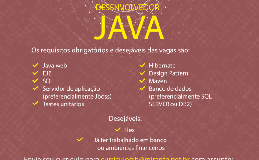 [Grupo Empregos em Brasília] Grande oportunidade para Desenvolvedor Java Sênior- Mirante Tecnologia 21/02/17