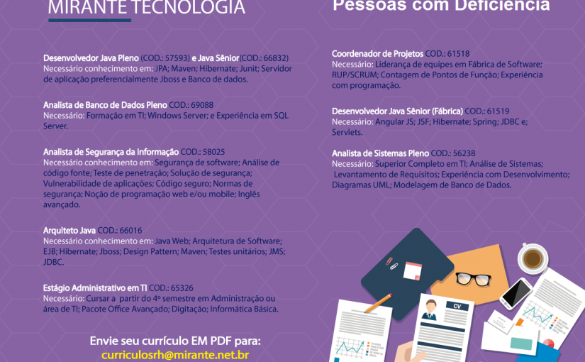 [Grupo Empregos em Brasília] Oportunidades PCD – Mirante Tecnologia 21/02