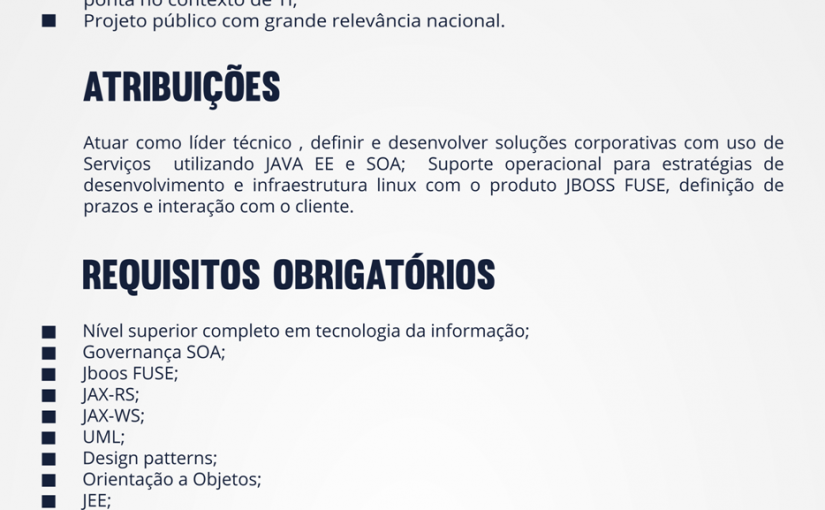[Grupo Empregos em Brasília] [CDS] OPORTUNIDADE – Arquiteto JAVA 06/02