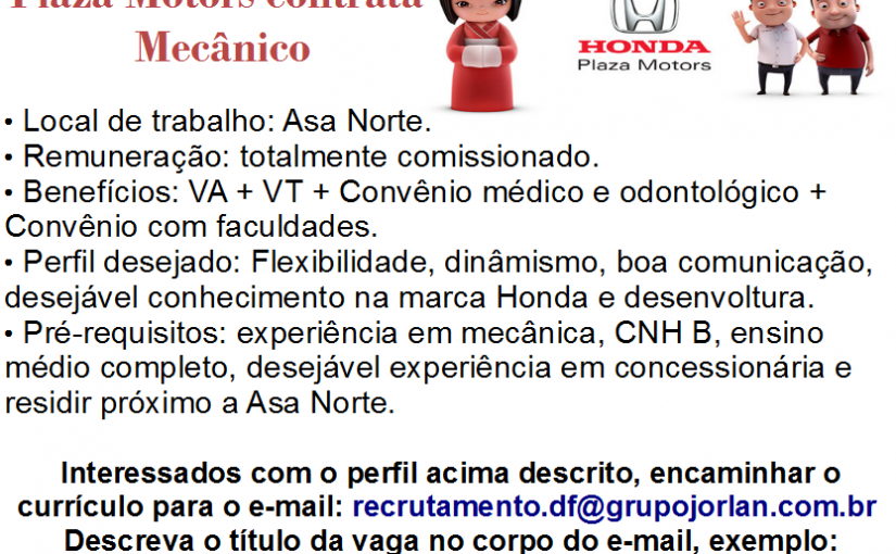 [Grupo Empregos em Brasília] MECÂNICO 07/03