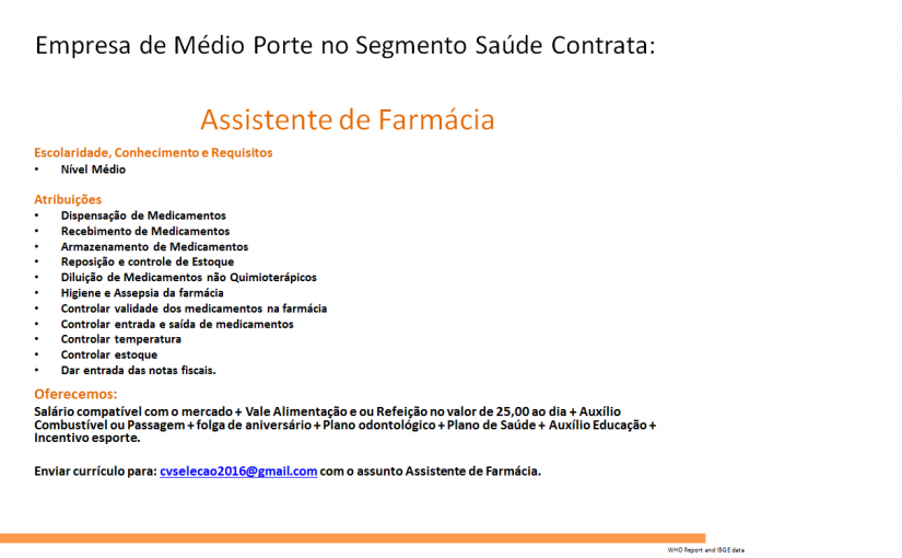 [Grupo Empregos em Brasília] Vaga Assistente de Farmácia- 03/03