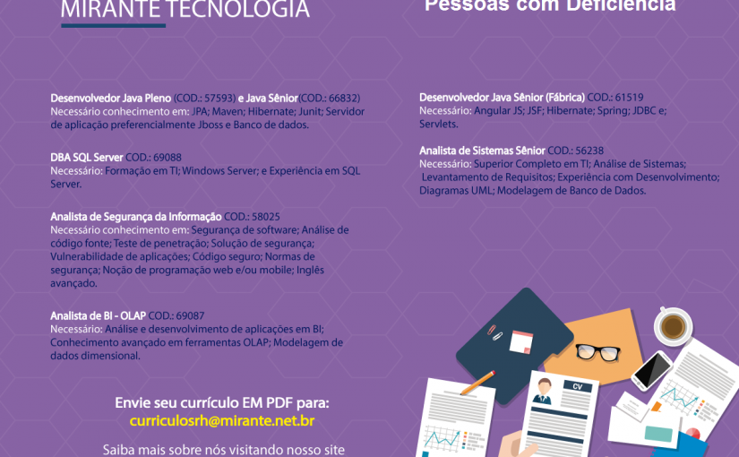 [Grupo Empregos em Brasília] Oportunidades PCD – Mirante Tecnologia 07/03