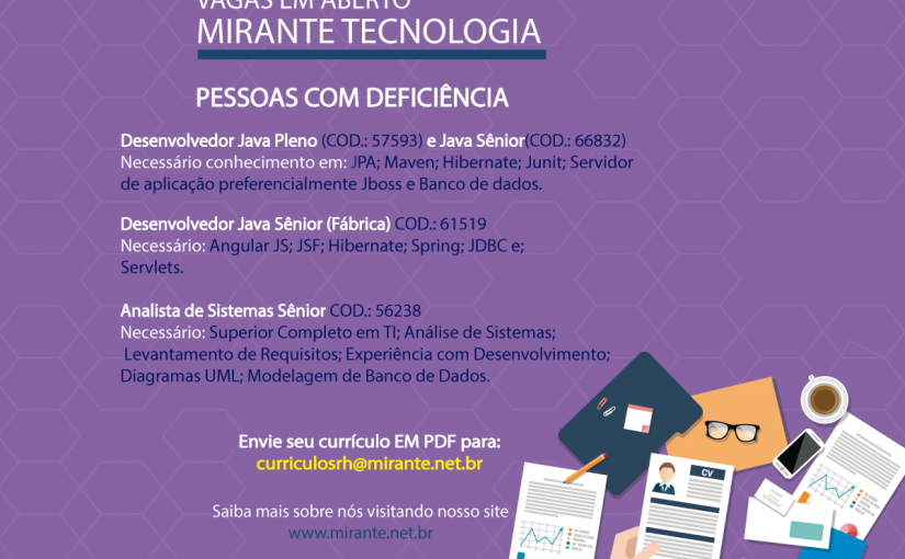 [Grupo Empregos em Brasília] Oportunidades PCD – Mirante Tecnologia 14/03