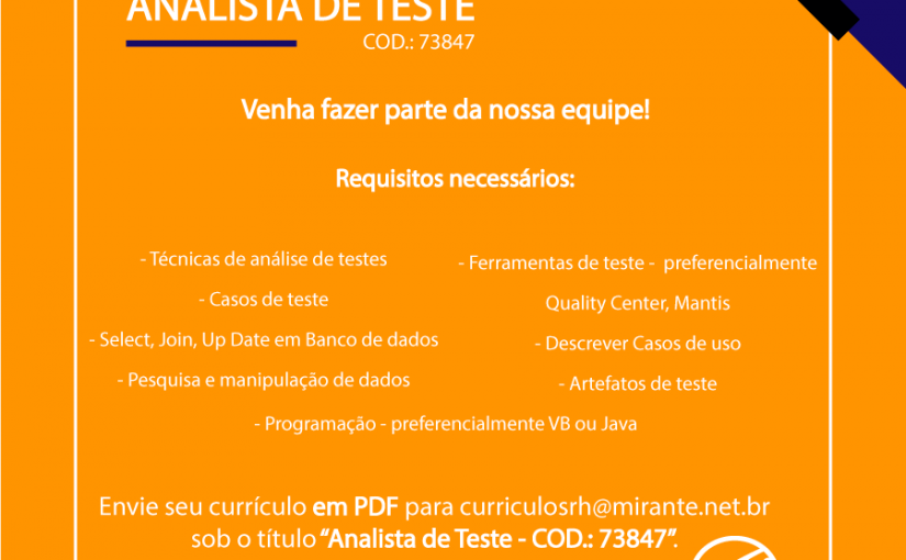 [Grupo Empregos em Brasília] Analista de Teste – 25/04/17