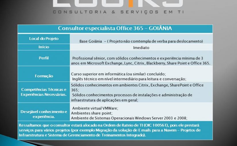 [ClubInfoBSB] Consultor Especialista Office 365 – SÊNIOR – GOIÂNIA