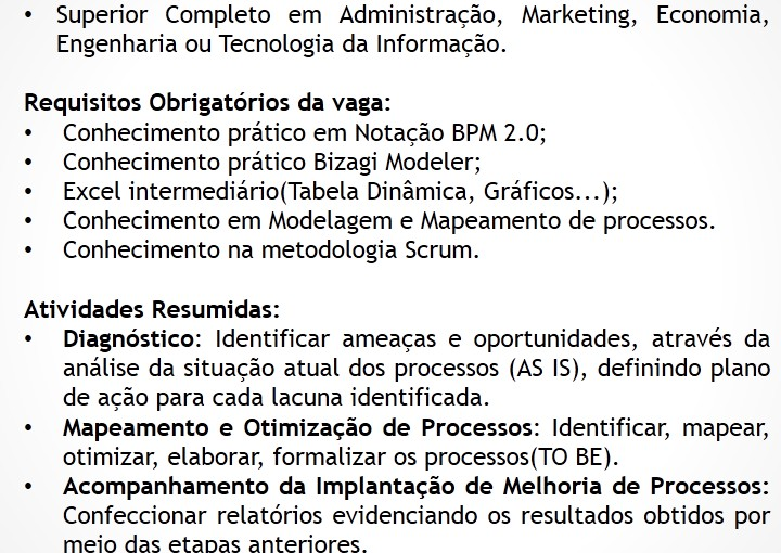 [Grupo Empregos em Brasília] VAGA ANALISTA DE PROCESSOS – 28/04/17