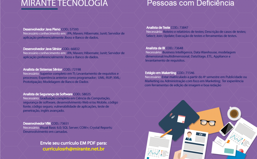 [Grupo Empregos em Brasília] Oportunidades PCD – Mirante Tecnologia 25/04/17