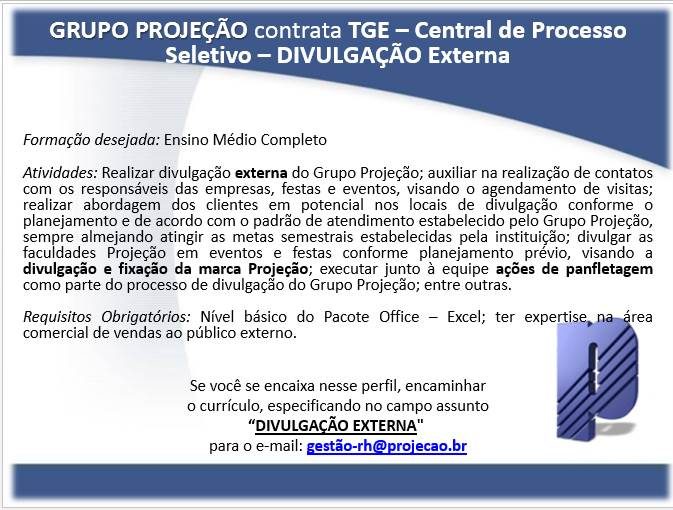 [Grupo Empregos em Brasília] Divulgação Externa – GRUPO PROJEÇÃO