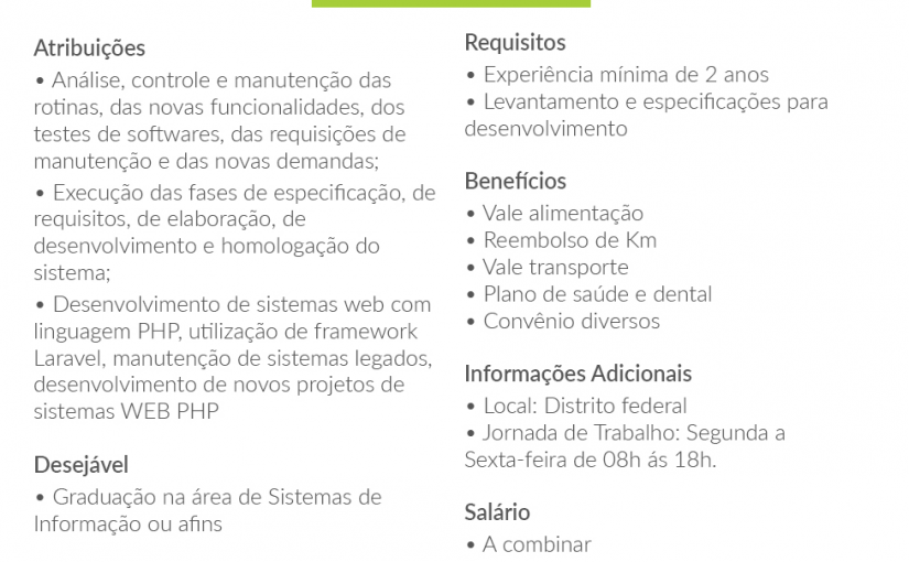 [ClubInfoBSB] Vaga – Analista de sistemas PHP