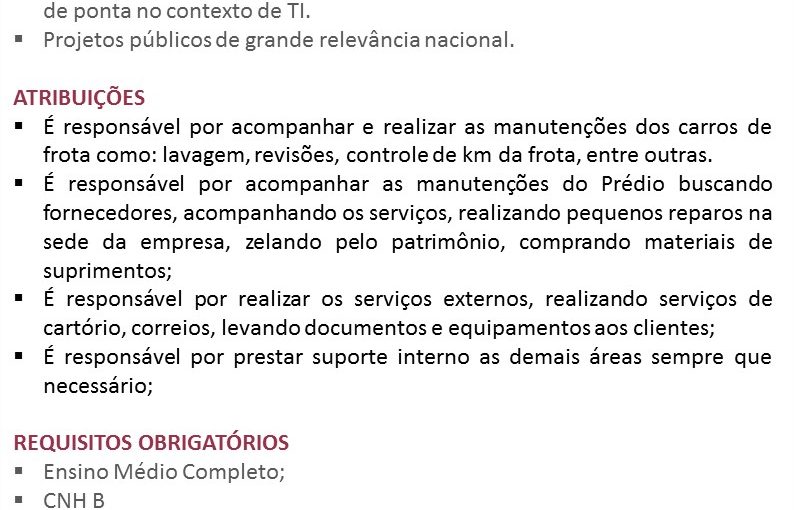 [Grupo Empregos em Brasília] Oportunidade: Auxiliar Administrativo (Serviços Externos) – 11/05/17