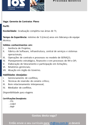 [leonardoti] Vaga – Gerente de Contratos Pleno