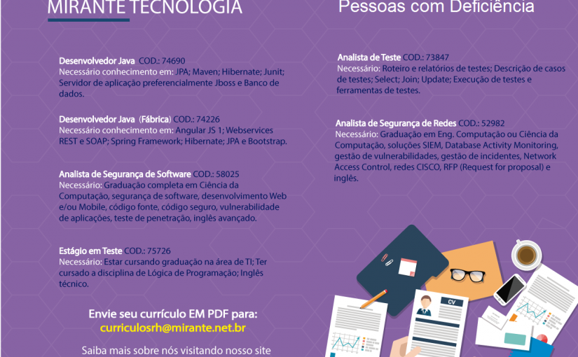 [Grupo Empregos em Brasília] 06 VAGAS PCD – Mirante Tecnologia – 23/05/17