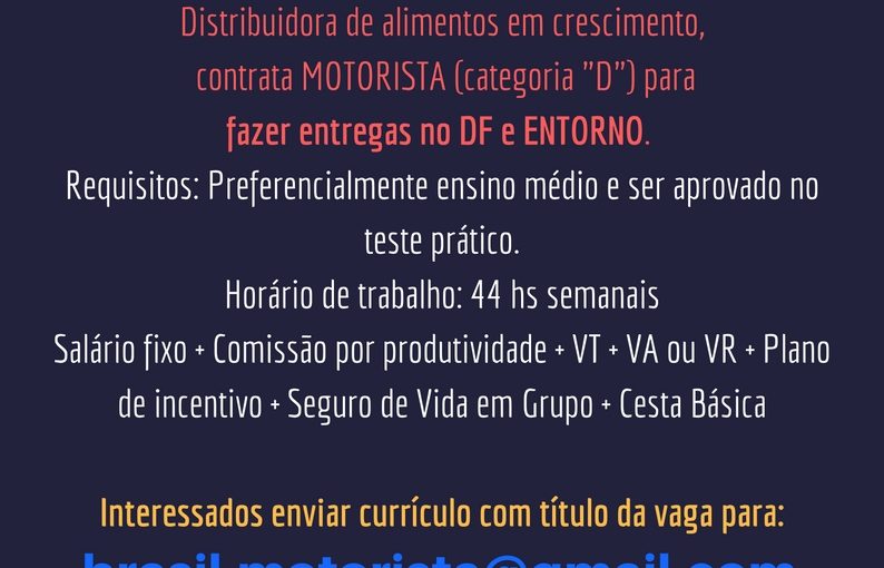 [Grupo Empregos em Brasília] 03 Vagas Motorista – URGENTE – 12/06/17