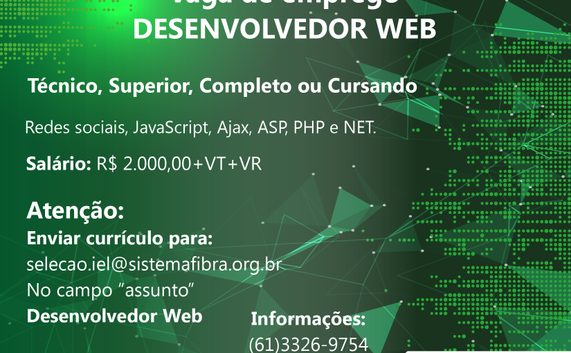 [Grupo Empregos em Brasília] Vaga de Emprego Desenvolvedor WEB IEL/DF – 02/06/17