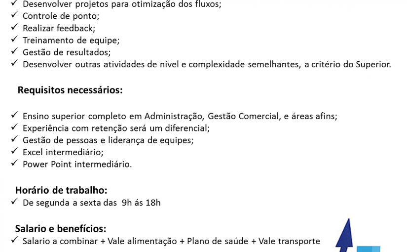 [Grupo Empregos em Brasília] SUPERVISOR DE RETENÇÃO – 08//06/17