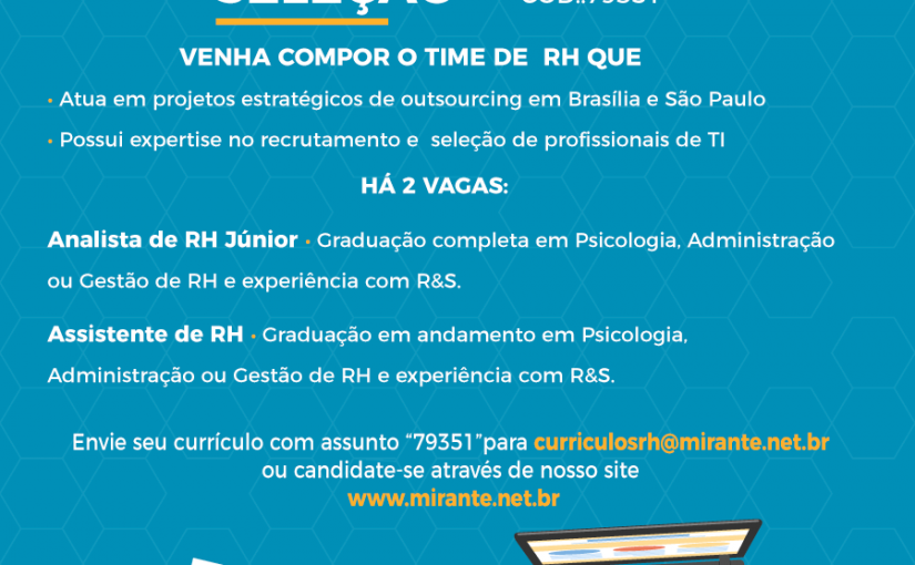 [Grupo Empregos em Brasília] 02 VAGAS – Área de Recrutamento e Seleção – 26/06