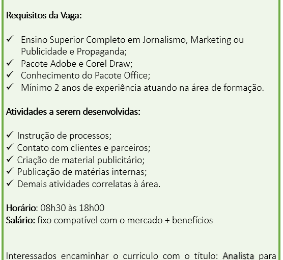 [Grupo Empregos em Brasília] Analista – Jornalismo, Marketing, Publicidade e Propaganda – 16/06/17