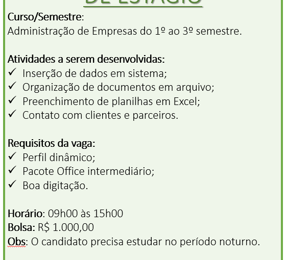 [Grupo Empregos em Brasília] ESTÁGIO – 12/06/17