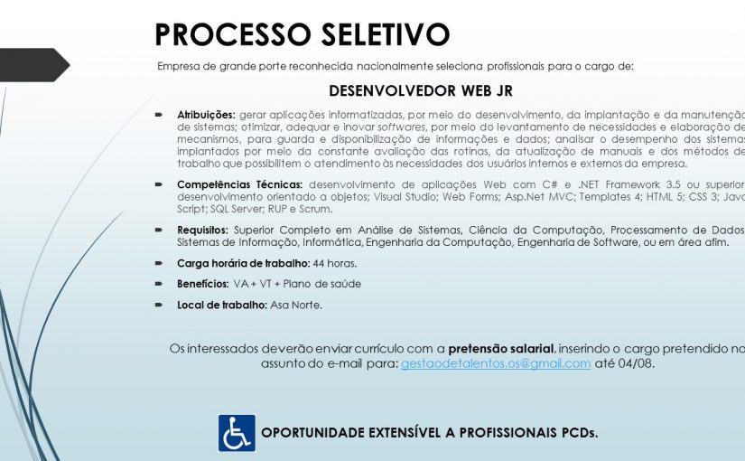 [Grupo Empregos em Brasília] DESENVOLVEDOR WEB C#