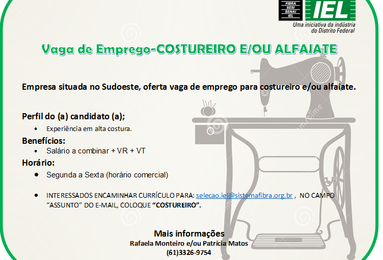 [Grupo Empregos em Brasília] Costureiro – 05/07/17