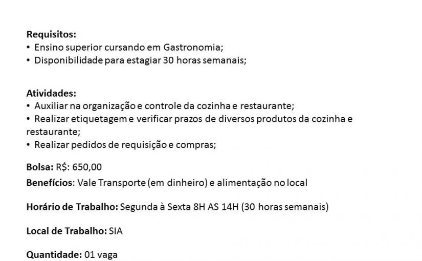 [Grupo Empregos em Brasília] Oportunidade Estágio – 22/07/17