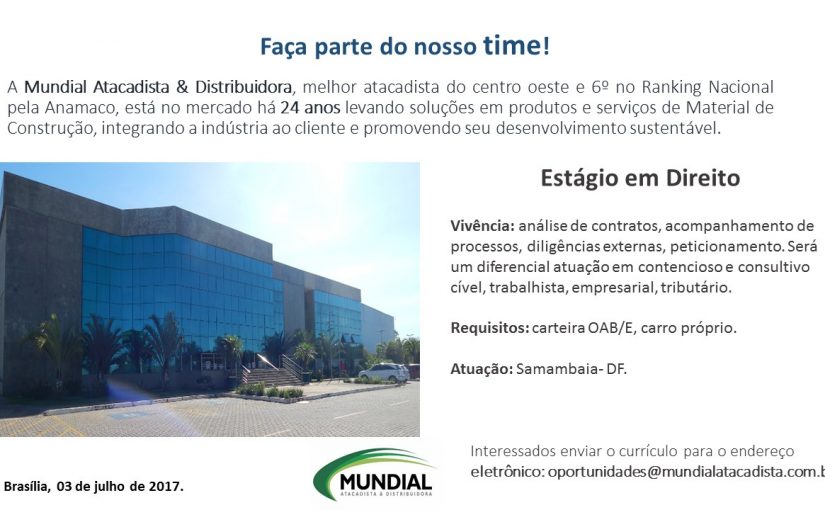 [Grupo Empregos em Brasília] ESTÁGIO EM DIREITO – 04/07/17