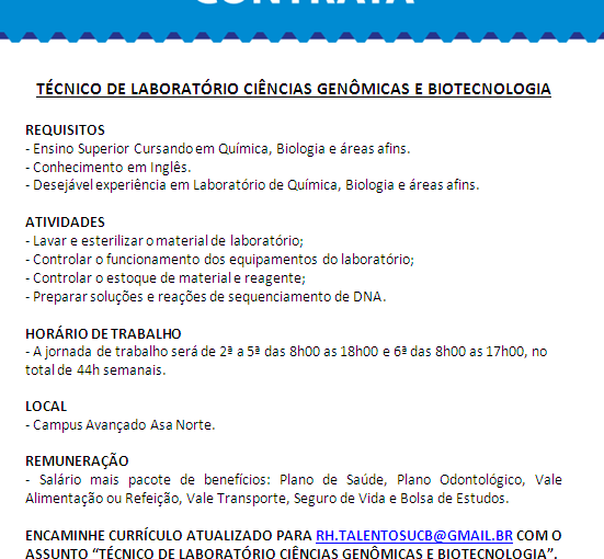 [Grupo Empregos em Brasília] Vaga: Técnico de Laboratório – 18/07/17