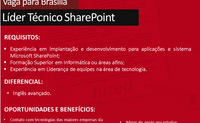 [ClubInfoBSB] VAGAS – Líder Técnico SharePoint