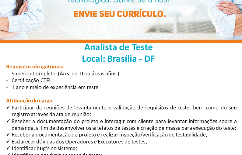 [ClubInfoBSB] Fwd: Vaga – Analista de Teste