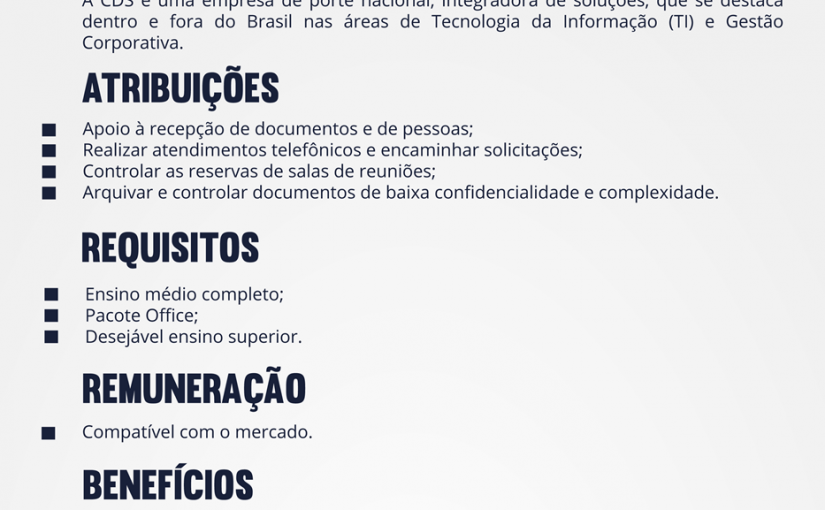 [Grupo Empregos em Brasília] Vaga de Recepcionista (pessoas com deficiência) 25/07/17