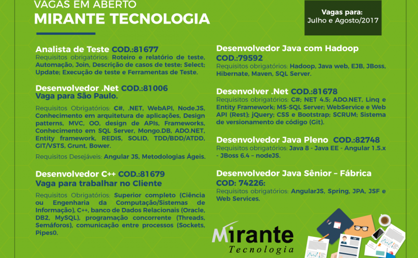 [leonardoti] Excelentes oportunidades-  Mirante Tecnologia