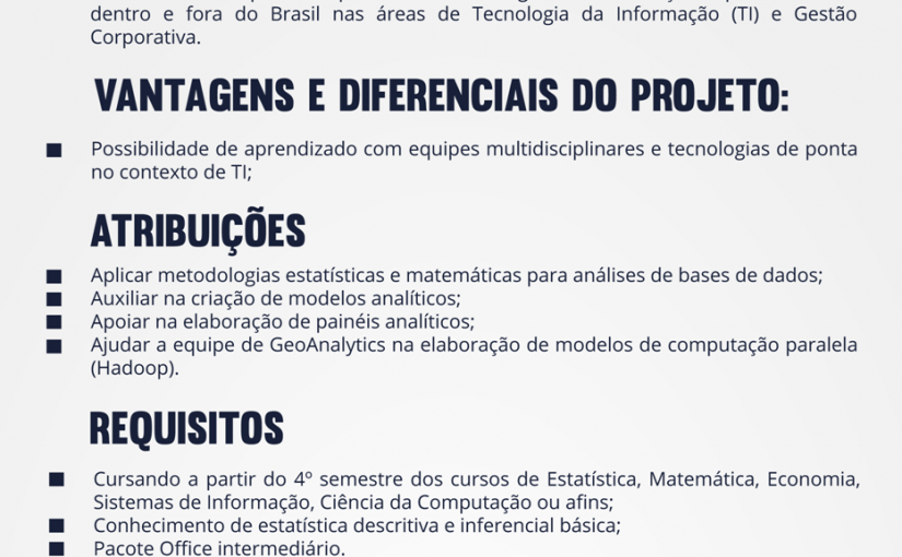 [leonardoti] [CDS] OPORTUNIDADE – Estagiário GeoAnalytics