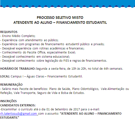 [GEBE Empregos] Atendimento ao Aluno FIES – 28/08