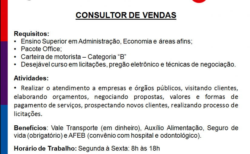 [GEBE Empregos] Consultor de Vendas 31/08