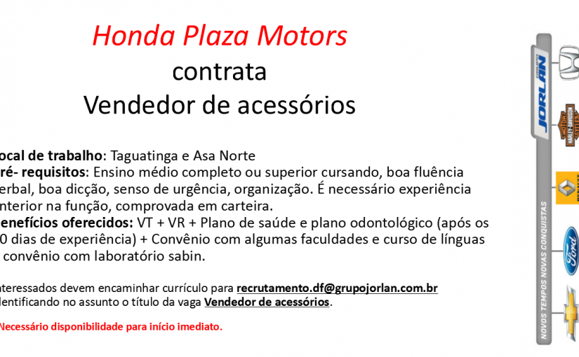 [Grupo Empregos em Brasília] VENDEDOR DE ACESSÓRIOS – 01/08/17