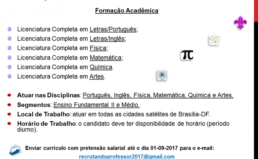 [GEBE Empregos] + DE 6 VAGAS – PROFESSORES – 29/08