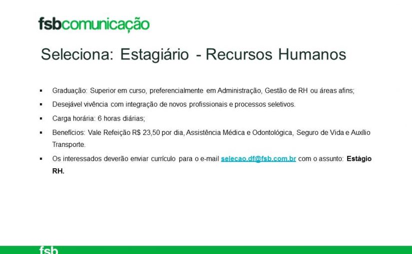 [GEBE Empregos] Vaga de estágio para Recursos Humanos 25/08