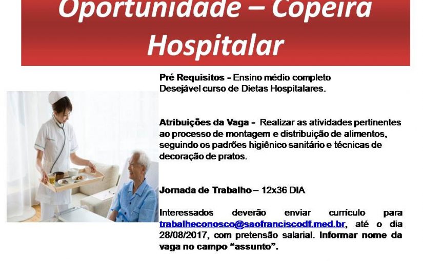 [GEBE Empregos] 02 VAGAS – COPEIRA – PADIOLEIRO – 28/08