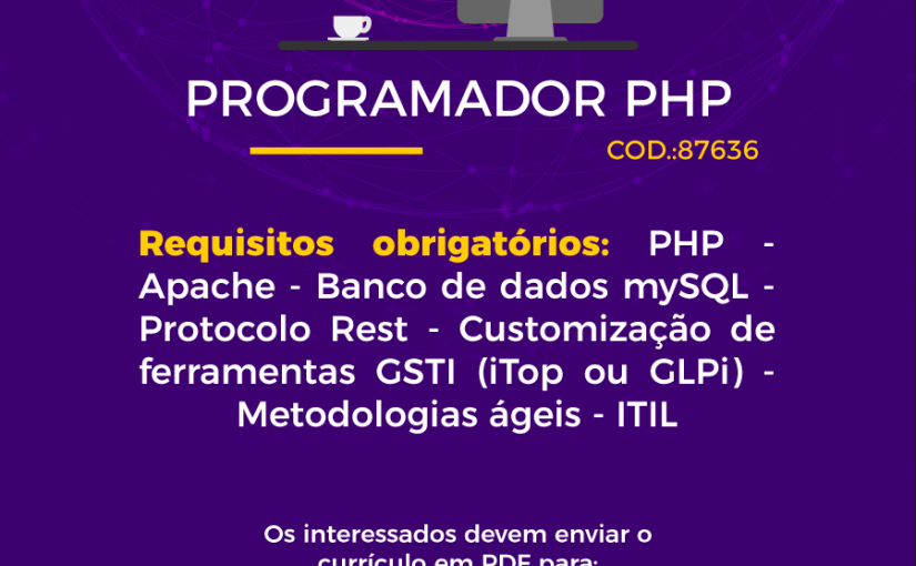 [GEBE Empregos] DESENVOLVEDOR PHP- Mirante Tecnologia 30/08