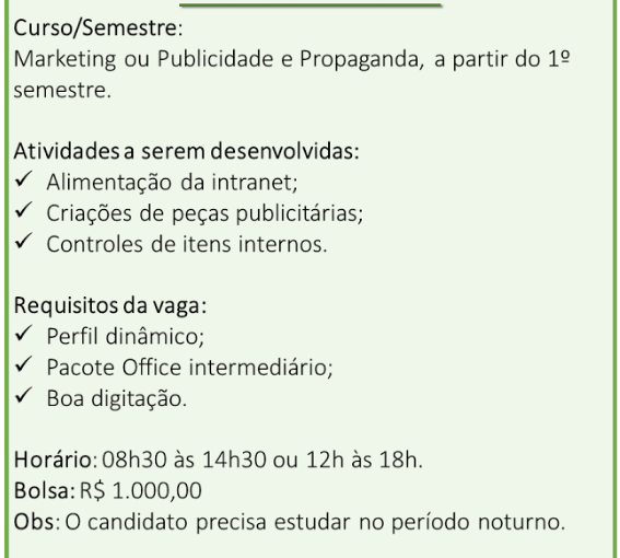 [GEBE Empregos] Estágio Publicidade – 23/08