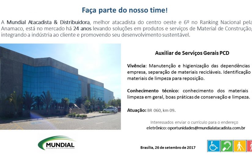 [GEBE Empregos] Auxiliar Serv. Gerais PCD – 26/09