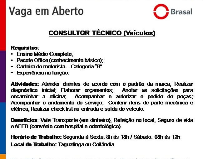 [GEBE Empregos] Oportunidade: Consultor Técnico 06/09